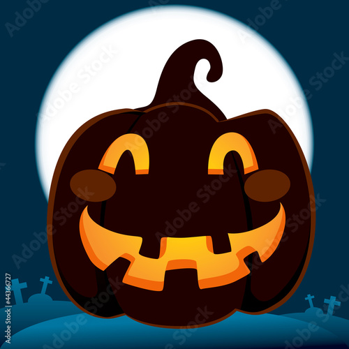 Pumpkin In Dark Cemetery