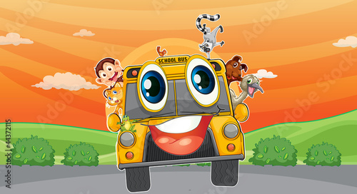 various animals in school bus