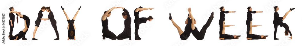 Black dressed people forming CAUCASIAN word over white Black dressed people forming CAUCASIAN word over white