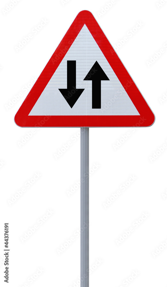 Two way road sign isolated on white