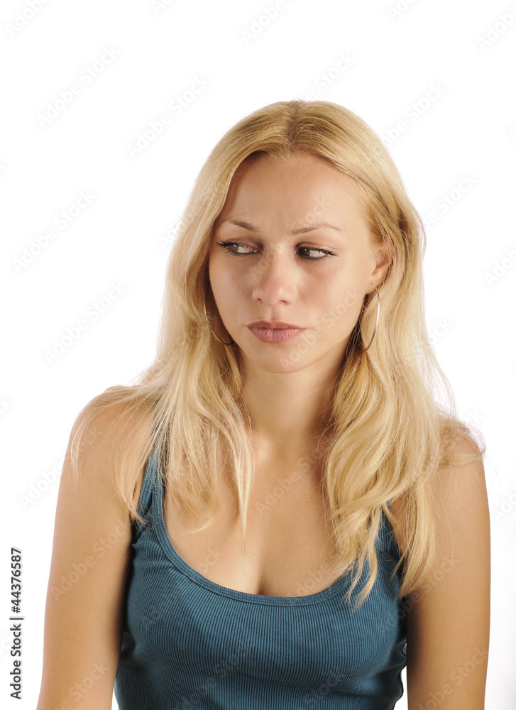 Pretty young woman looking to her right side Pretty young woman looking to her right side
