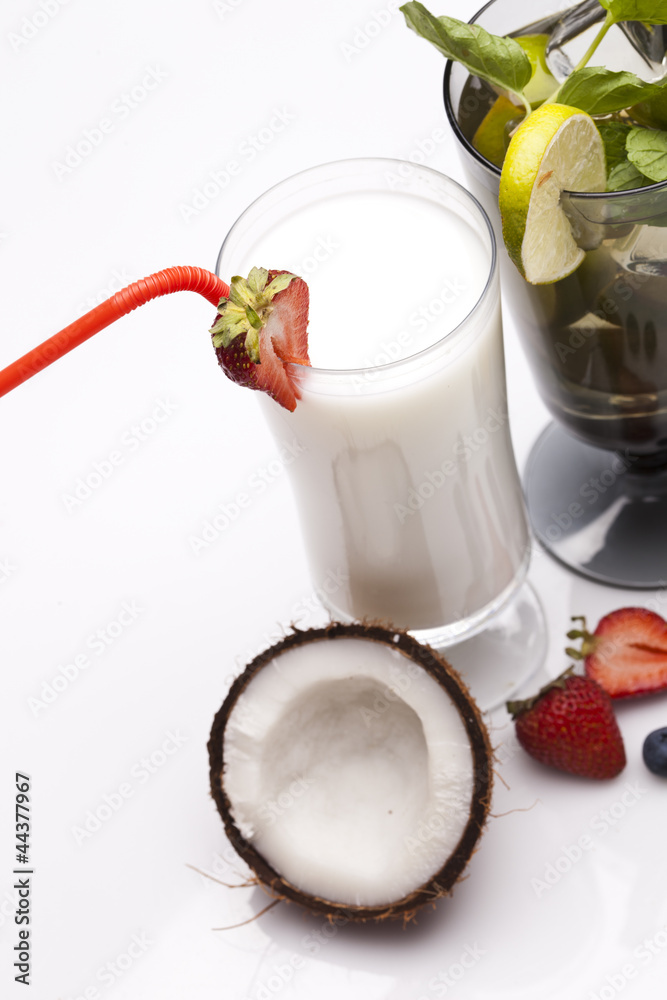 Exotic alcohol drinks set with fruits Exotic alcohol drinks set with fruits