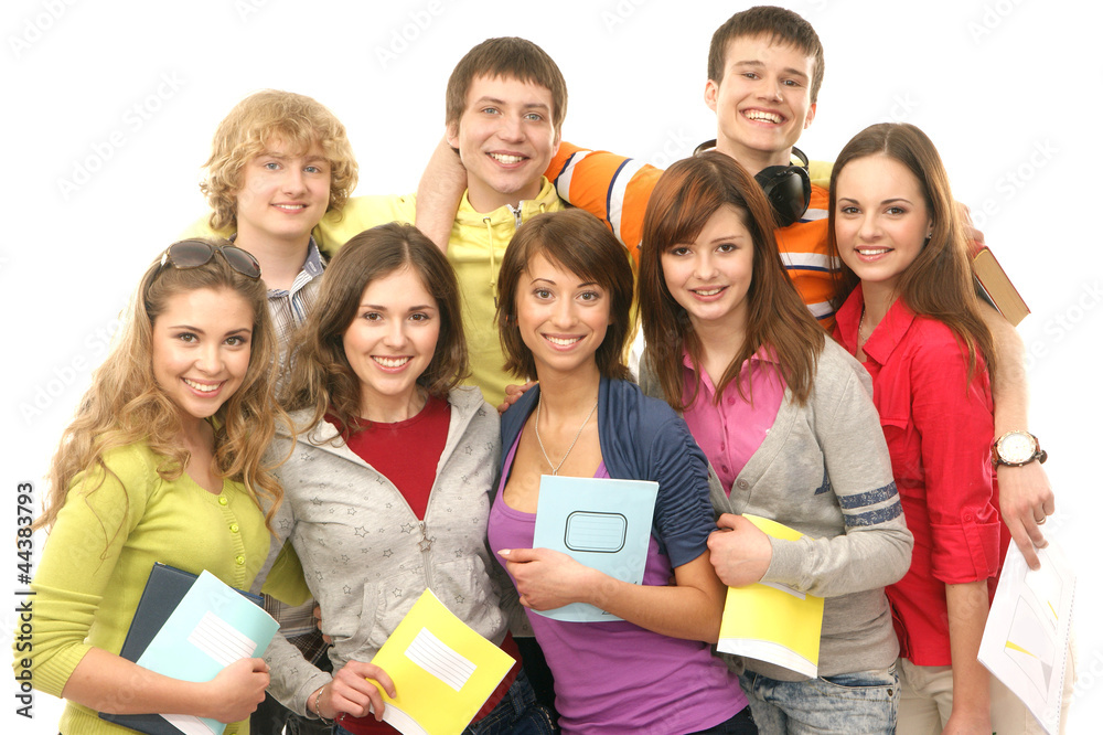 A group of young and happy teenagers after school A group of young and happy teenagers after school