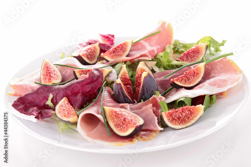 fig,prosciutto ham and salad