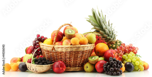 Fototapeta Naklejka Na Ścianę i Meble -  Assortment of exotic fruits and berries in baskets isolated