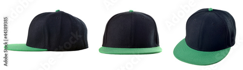 Three view of blank caps on white background