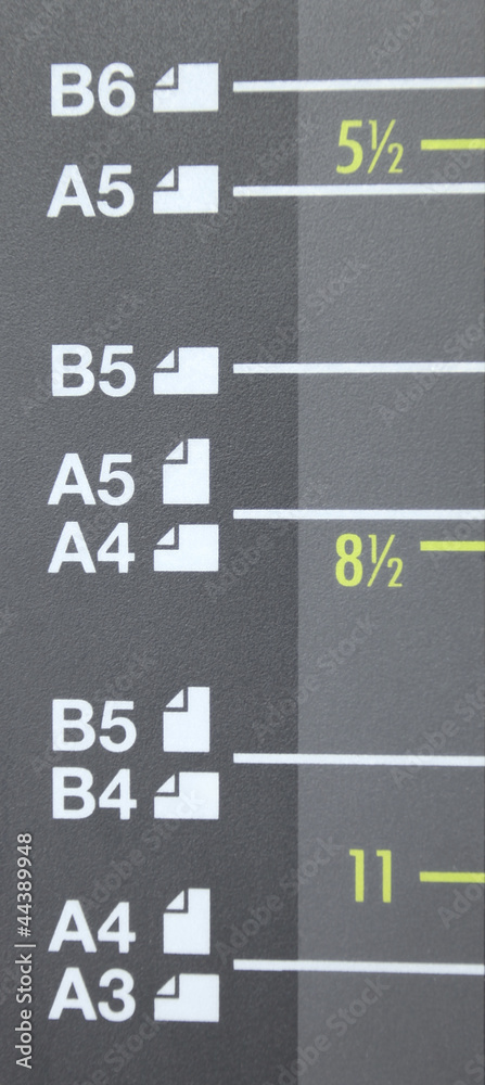 Paper size A3, A4, A5, B4, B5, B6 on laser copier foto de Stock | Adobe  Stock