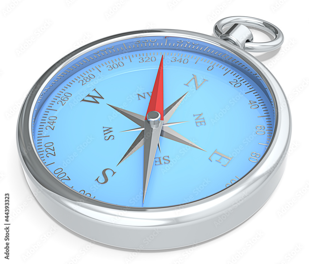 Compass. Blue Metal Compass on white background. Compass. Blue Metal Compass on white background.