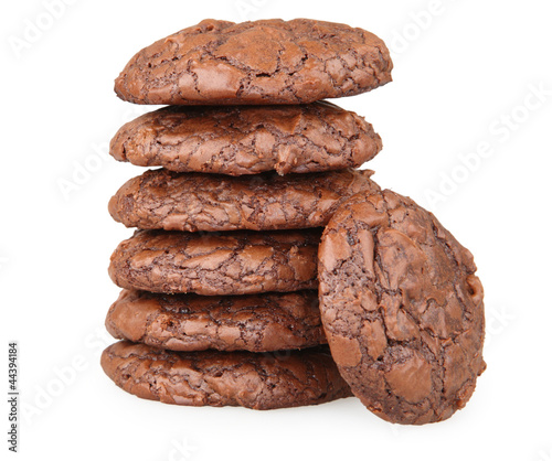 stack of chocolate brownie cookies isolated