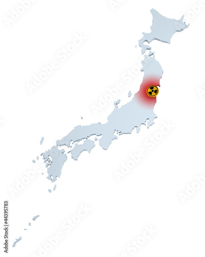 Map of Japan with sign of radioactive contamination