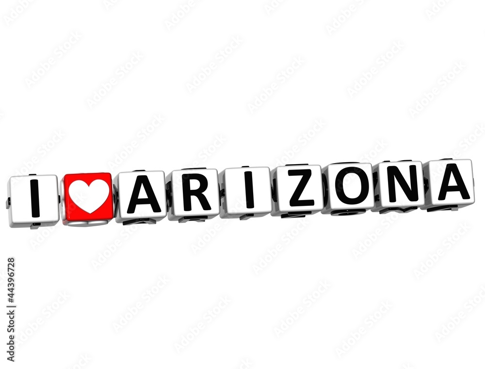 3D I Love Arizona Button Click Here Block Text