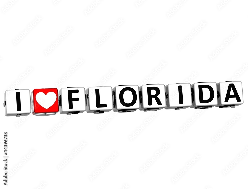 3D I Love Florida Button Click Here Block Text 3D I Love Florida Button Click Here Block Text