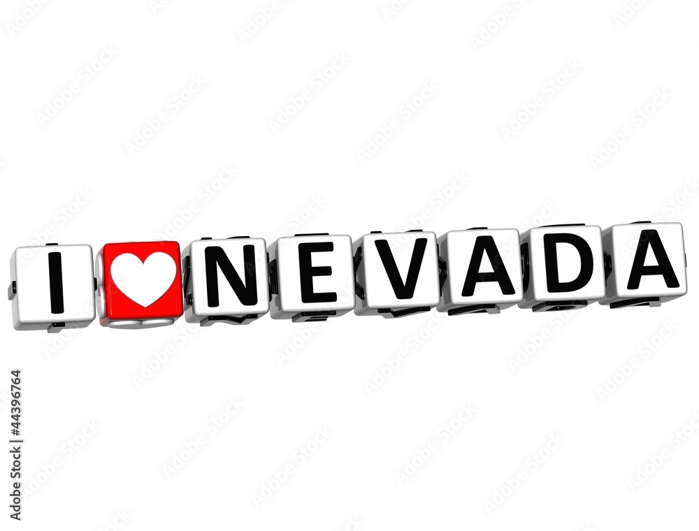 3D I Love Nevada Button Click Here Block Text