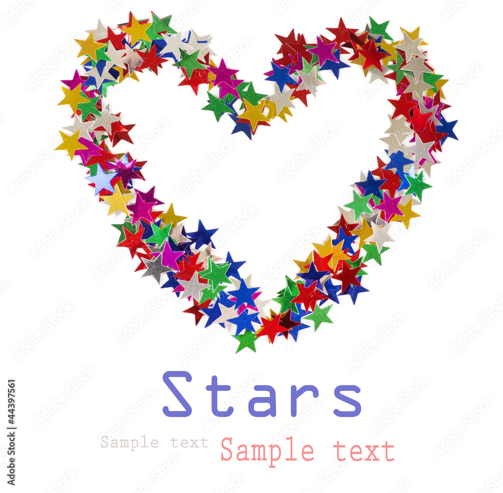 Big heart composed of many colored stars on white