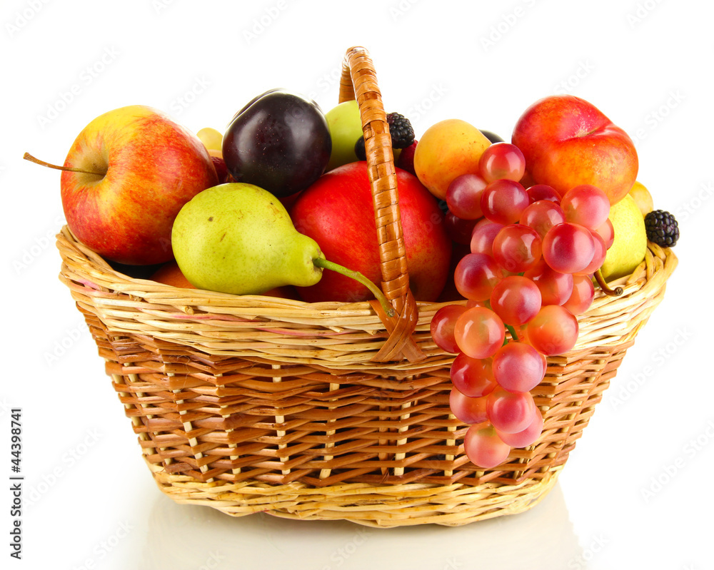 Still life of fruit in basket isolated on white Still life of fruit in basket isolated on white