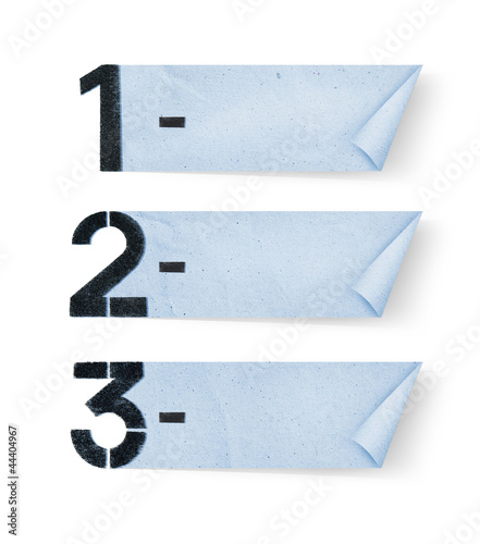 1, 2, 3, - Number paper and paper banners isolated on white back
