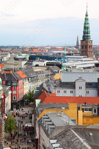 Beautiful view of street in Copenhagen from Rundetorn Tower