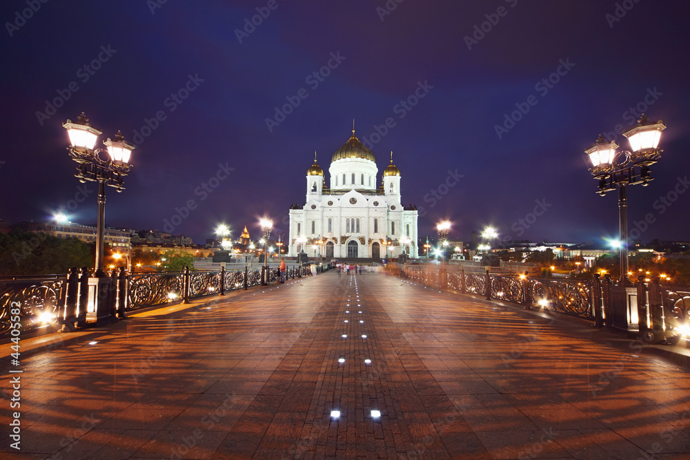 Orthodox Cathedral of Christ Savior at night, Moscow, Russia.