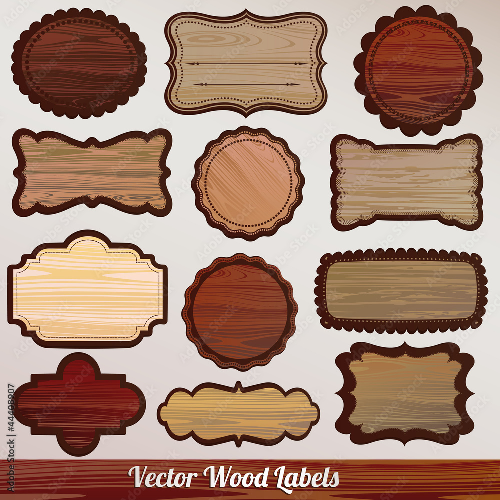 Set vector Wooden labels