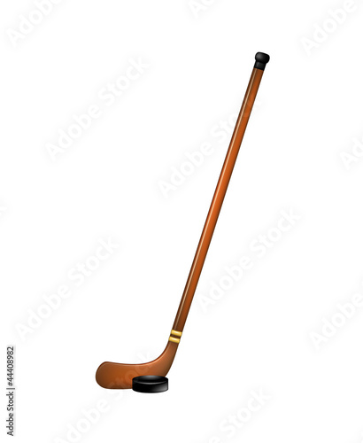 Ice hockey stick and puck photo