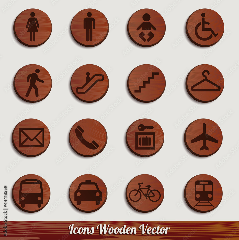 dark wooden icon set with different signs