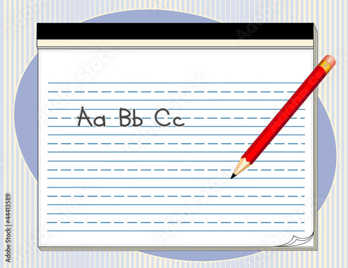 Handwriting tablet, red pencil, abcs, education, back to school