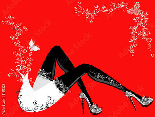 Abstract sensuality long legs in stockings and high heels