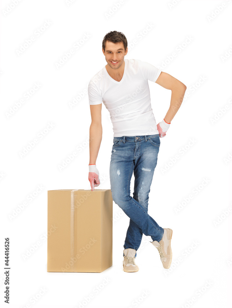 handsome man with big box handsome man with big box