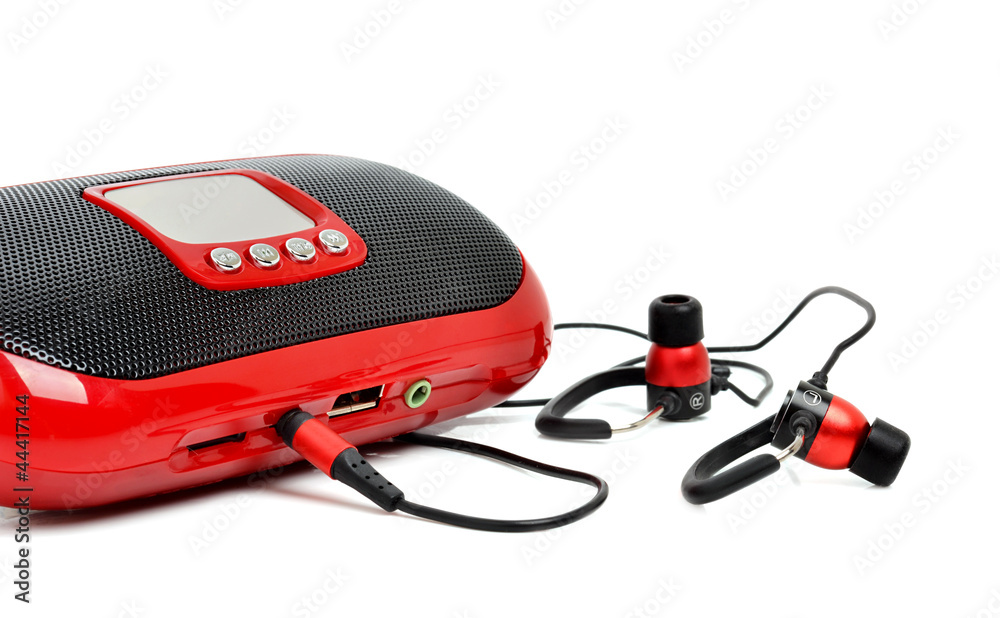 Red MP3 and headphones Red MP3 and headphones