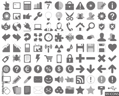 99 Web Icon Internet Business Button Set - grau