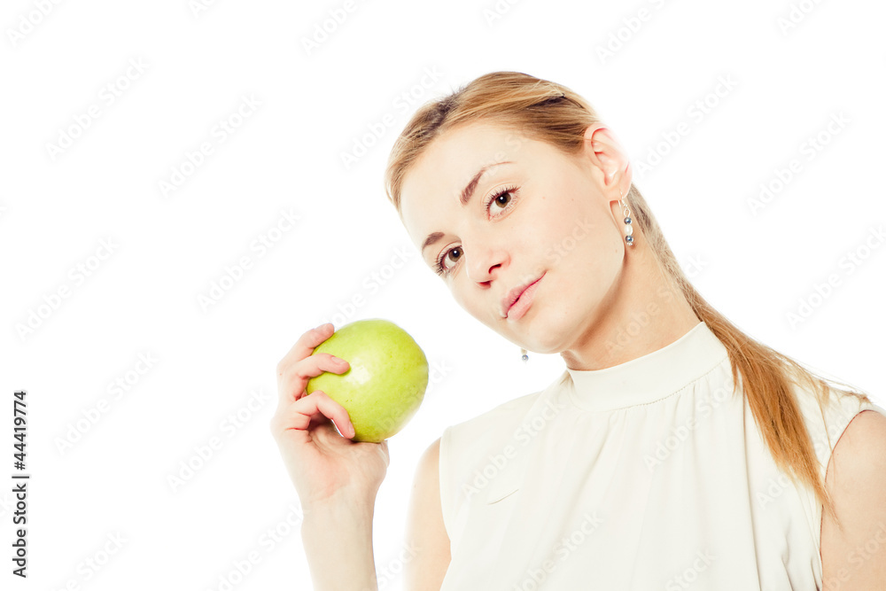 Smiling business woman with green apple Smiling business woman with green apple