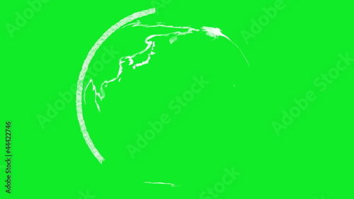 Animation of a rotating Earth being drawn on a green screen.