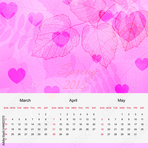 Bright spring season calender of 2013 new year
