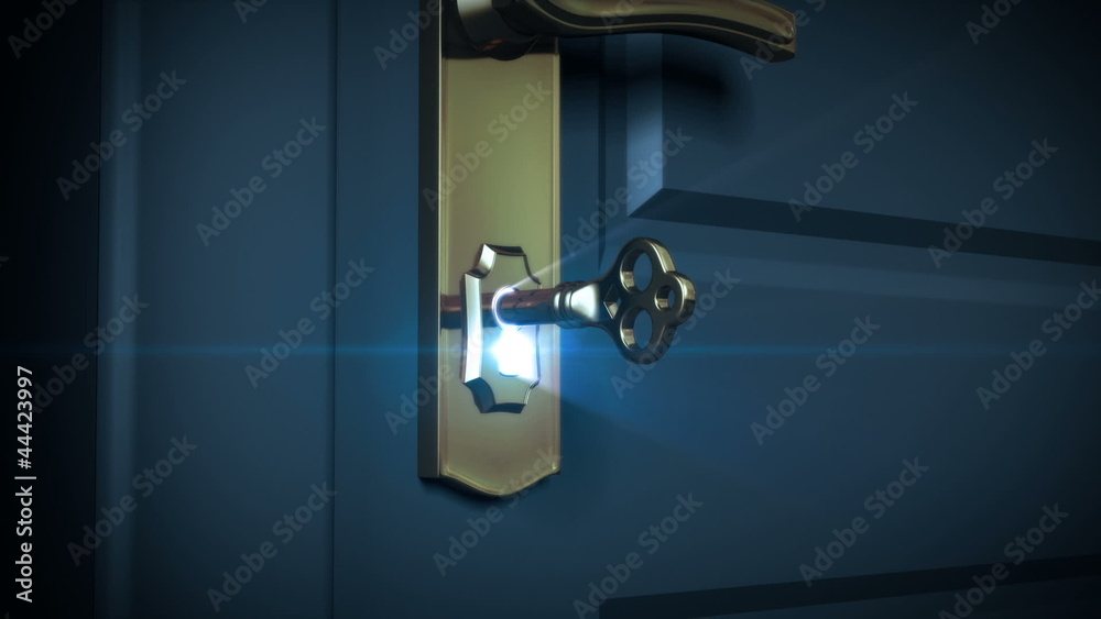 Key unlocking lock and door opening to a bright light