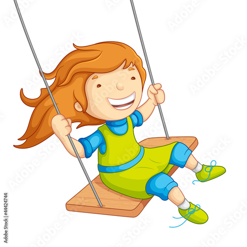 vector illustration of baby girl swinging on swing