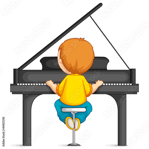 vector illustration of  young boy playing piano