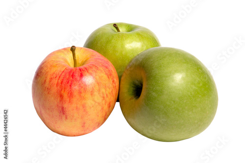 Three apples on a white