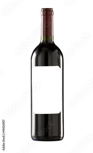 Red wine bottle isolated with blank label. Clipping path include
