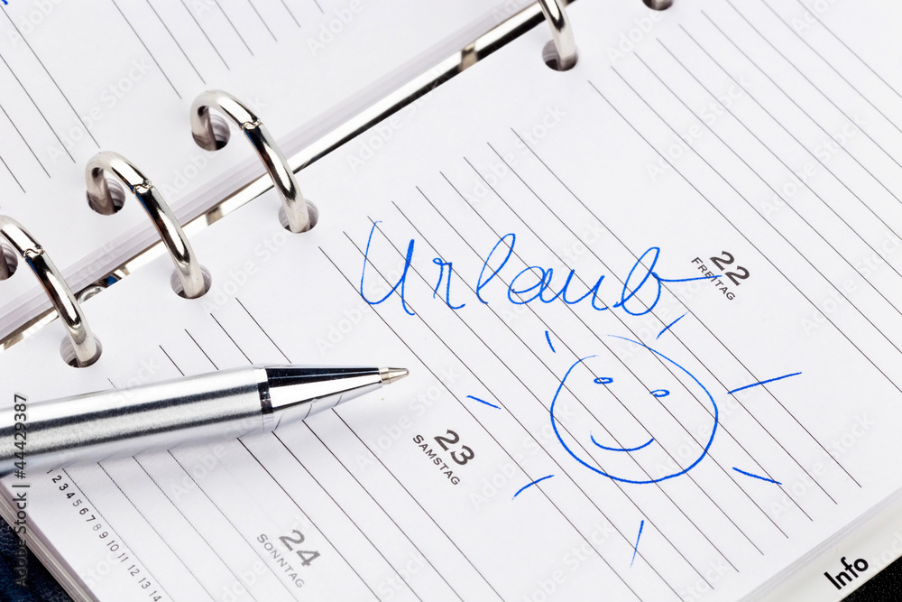 Eintrag im Kalender: Urlaub Stock-Foto | Adobe Stock