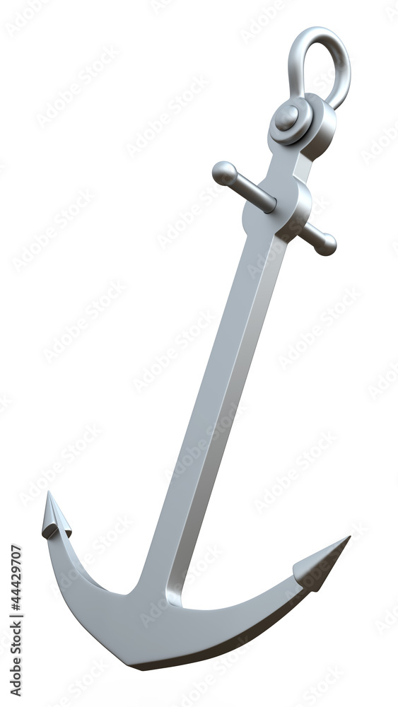 Obraz premium 3D steel anchor and chain on a white background