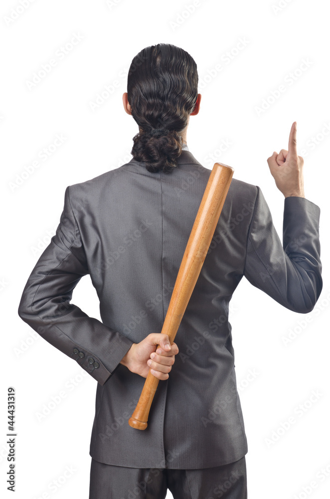 Angry businessman with bat on white Angry businessman with bat on white