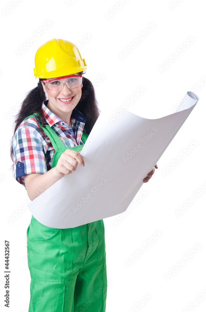 Woman architect isolated on white Woman architect isolated on white