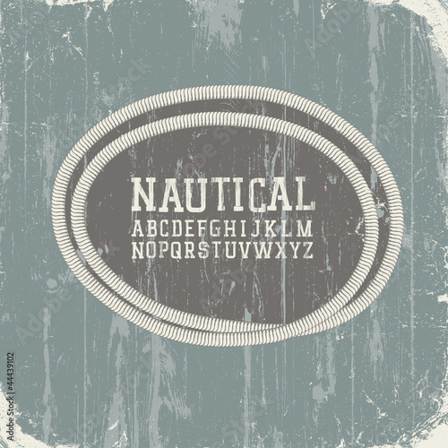 Vintage nautical card with retro alphabet. Vector, EPS8