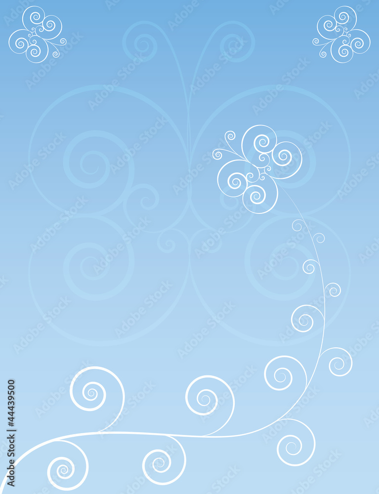blue background with butterflies and floral elements