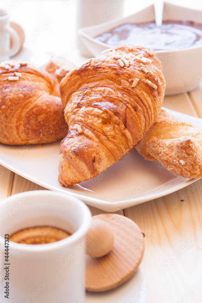 Coffee and Brioches for energetic breakfast Coffee and Brioches for energetic breakfast