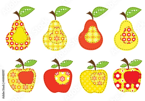 set of patchwork apples and pears