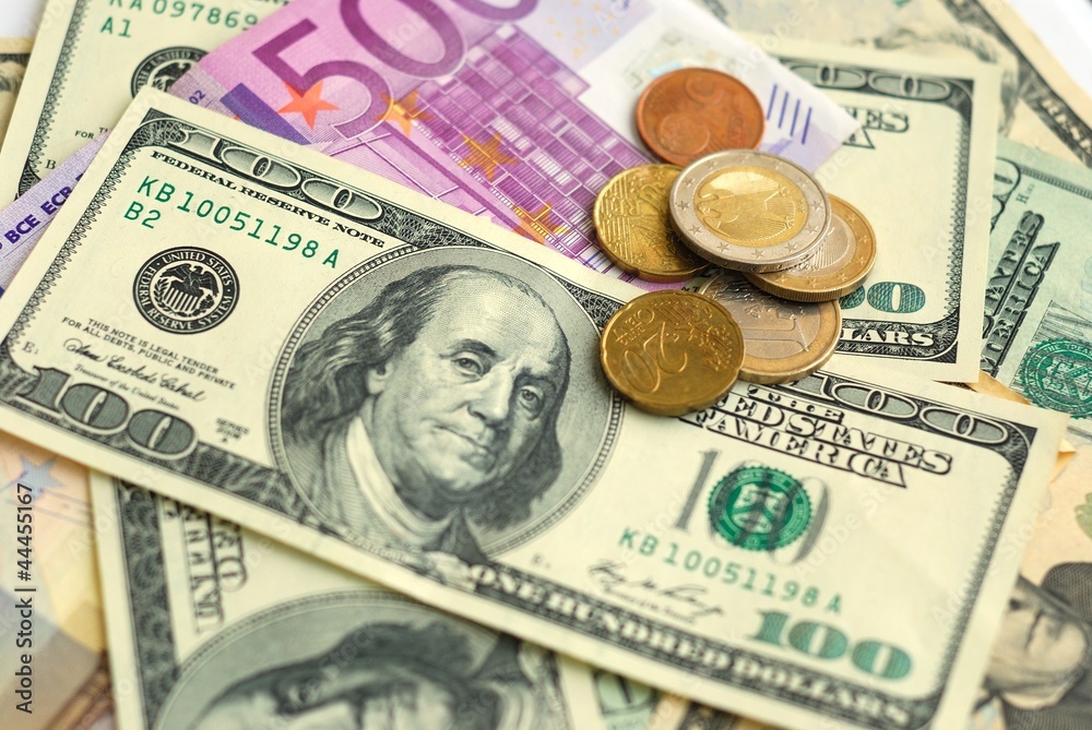 Dollar and Euro bank note money background