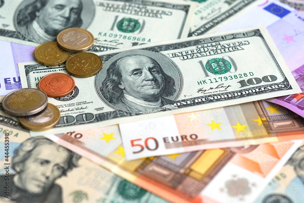 Dollar and Euro bank note money background