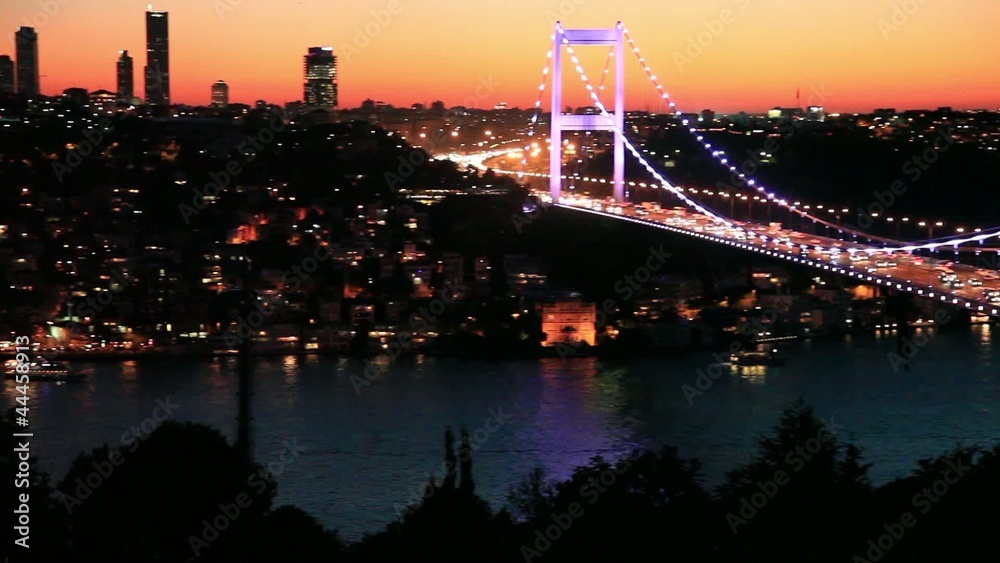 Fatih Sultan Mehmet Bridge at evening, pan shoot