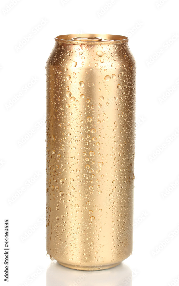 golden can with water drops isolated on white golden can with water drops isolated on white
